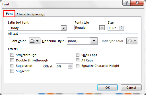 Font dialog box Font dialog box