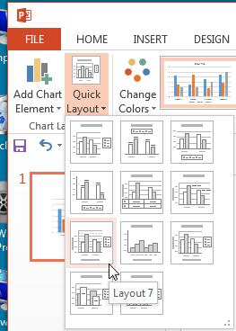 New layout being selected within the Quick Layouts gallery