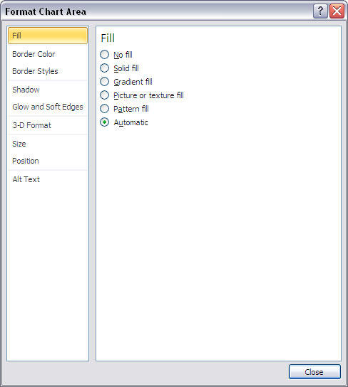 Format Chart Area dialog box Format Chart Area dialog box