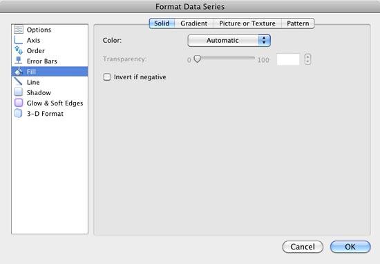 Fill options within Format Data Series dialog box selecte Fill options within Format Data Series dialog box selecte