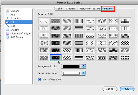 Options within Pattern tab Options within Pattern tab