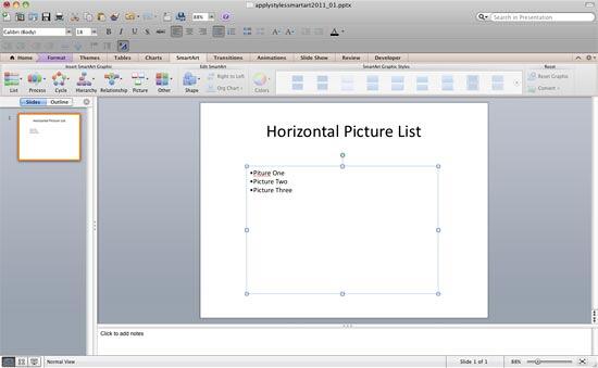 SmartArt graphic converted into a bulleted list