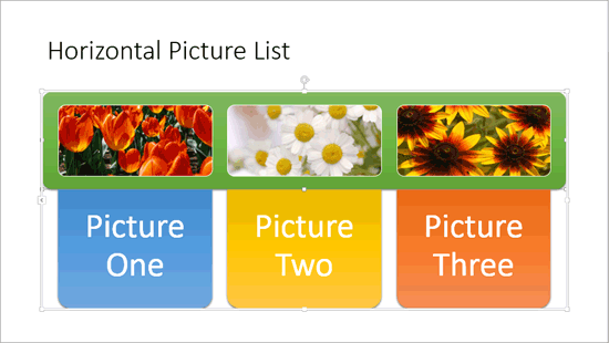 Horizontal Picture List SmartArt with text Horizontal Picture List SmartArt with text