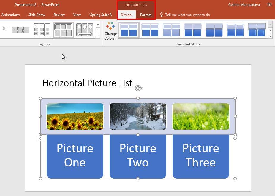 SmartArt Tools Design tab selected SmartArt Tools Design tab selected