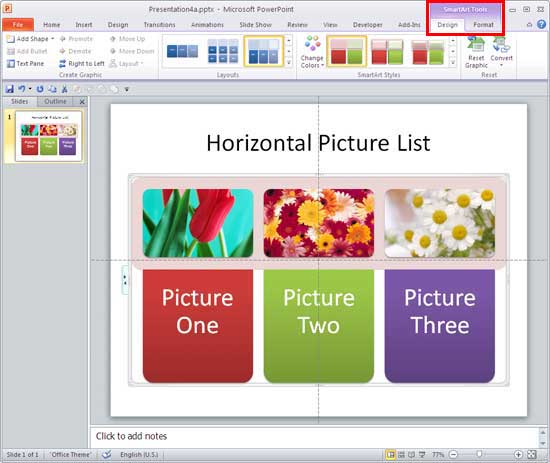 SmartArt Tools Design tab selected SmartArt Tools Design tab selected