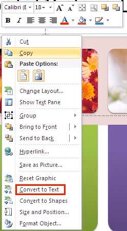Convert to Text option Convert to Text option