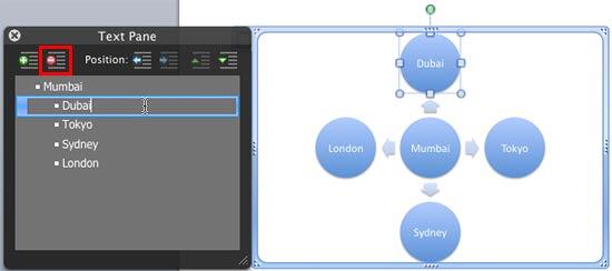 Shape to be deleted selected within the Text Pane Shape to be deleted selected within the Text Pane