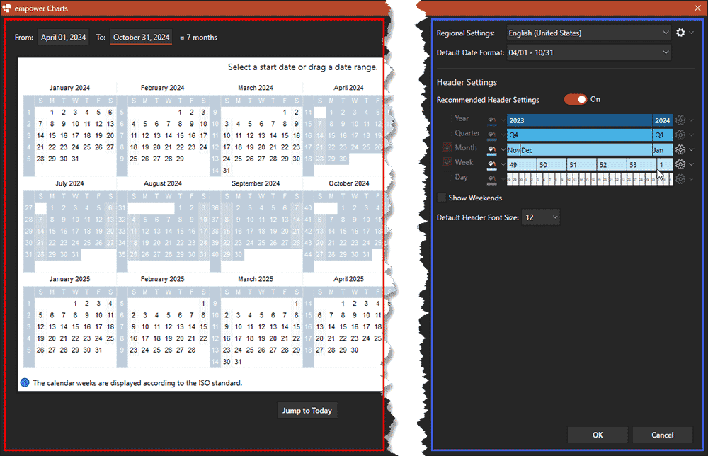 empower Charts Date dialog box empower Charts Date dialog box