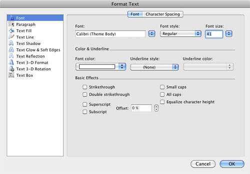 Format Text dialog box