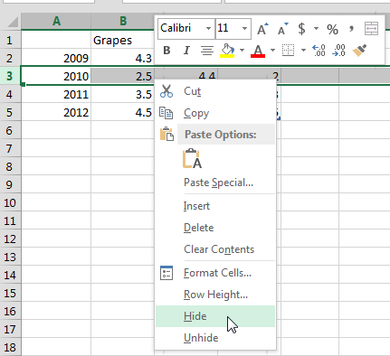 Select the Hide option to hide the Category Select the Hide option to hide the Category