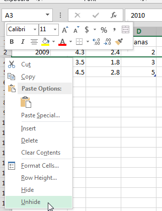 Select the Unhide option to reveal the hidden Category Select the Unhide option to reveal the hidden Category