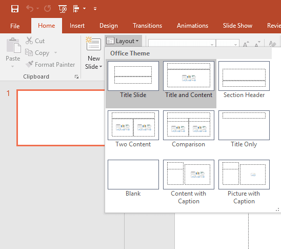 Choose a slide layout that includes a content placeholder