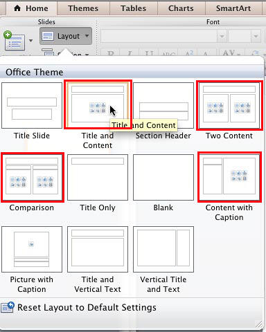 Slide layout with a content placeholder selected Slide layout with a content placeholder selected