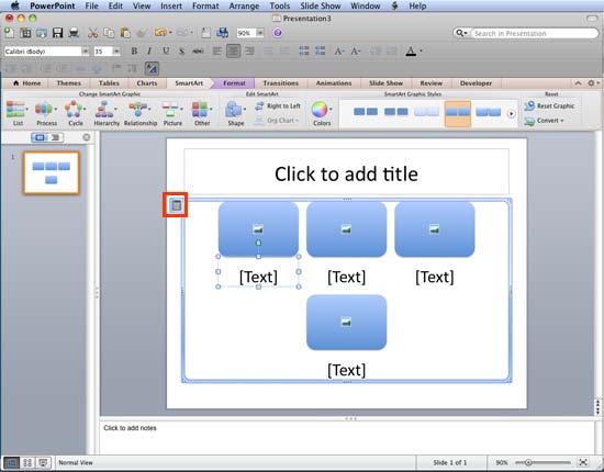 Selected SmartArt graphic placed on the slide Selected SmartArt graphic placed on the slide