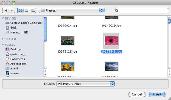 Choose a Picture dialog box Choose a Picture dialog box