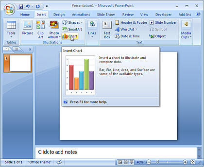 Chart button within the Insert tab Chart button within the Insert tab
