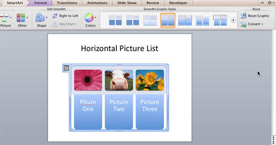 SmartArt reset back to its default state retains added pictures