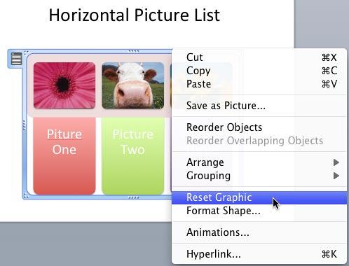 Reset Graphic option selected within the contextual menu