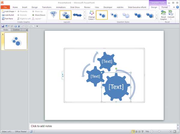 Shape is selected within Gear SmartArt graphic