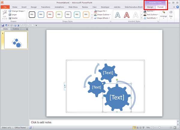 SmartArt Tools Format tab selected