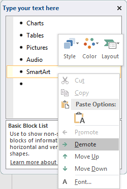 Contextual menu within the Text Pane