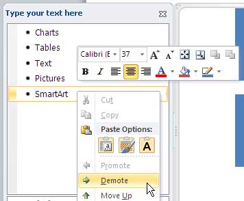 Contextual  menu options