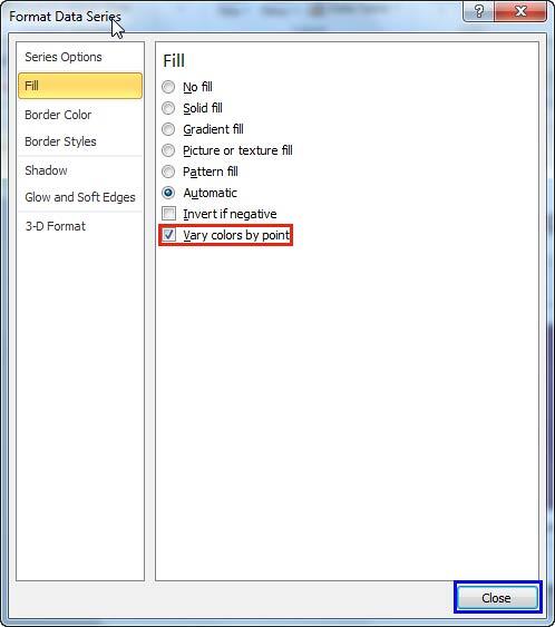 Vary colors by point check box selected Vary colors by point check box selected