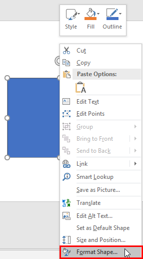Format Shape option within the right-click contextual menu