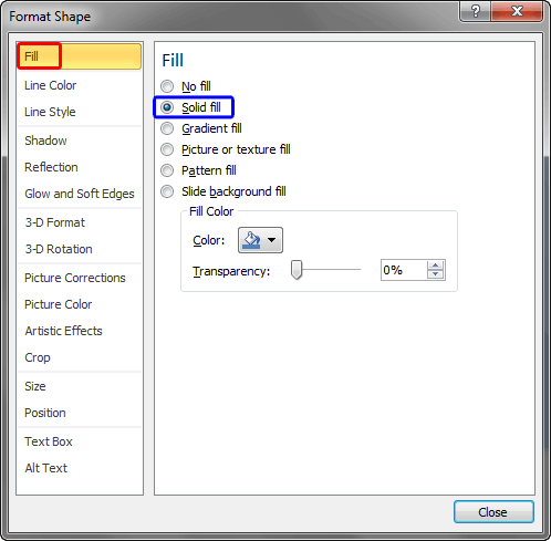 Format Shape dialog box
