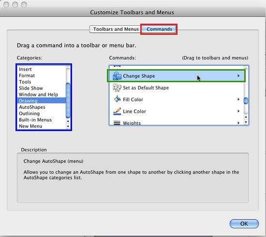 Customize Toolbars and Menus dialog box
