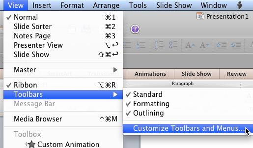 Select the Customize Toolbars and Menus option