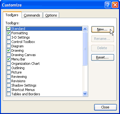 Customize dialog box