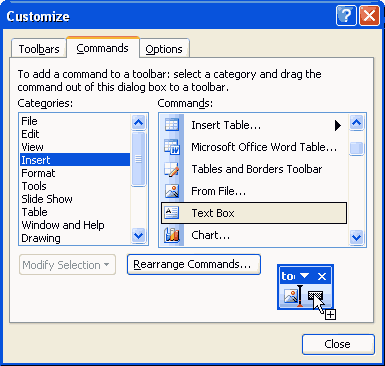 Drag command to Toolbar