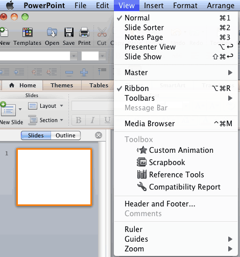 View drop-down menu activated by pressing the Return key View drop-down menu activated by pressing the Return key