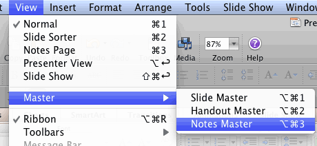Typing 'n' within Master sub- menu selects the notes Master option Typing 'n' within Master sub- menu selects the notes Master option