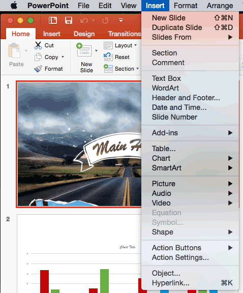 Insert drop-down men activated by pressing the Return key