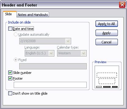 Header and Footer dialog box Header and Footer dialog box