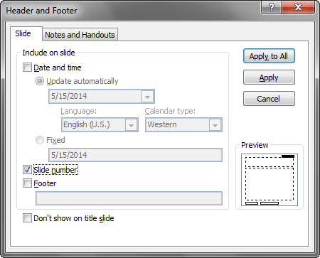 Header and Footer dialog box