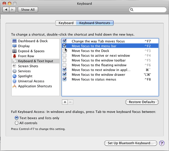 Move focus to the menu bar checkbox selected Move focus to the menu bar checkbox selected