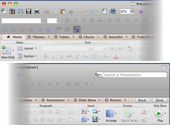 Ribbon tabs ready to be reordered