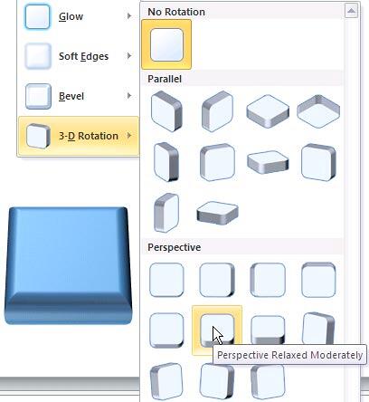  3-D Rotation effect applied to a Rectangle with previously applied 3-D effects