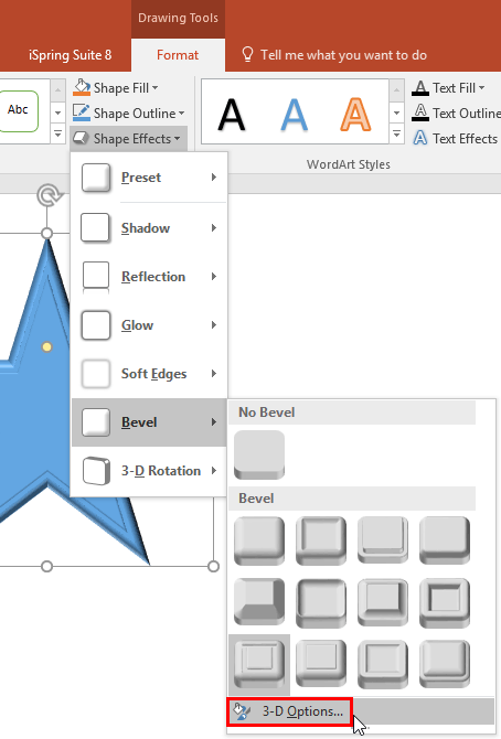 3-D Options within the Bevel sub-gallery