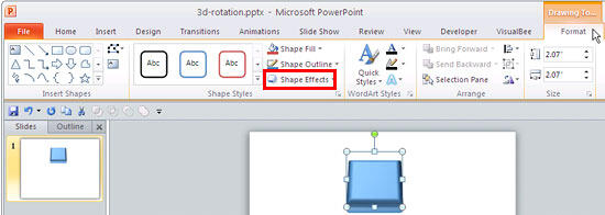 Shape Effects button within Drawing Tools Format tab of the Ribbon Shape Effects button within Drawing Tools Format tab of the Ribbon