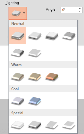 Lighting drop-down gallery