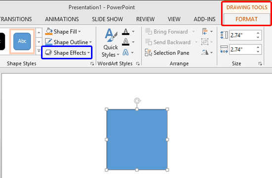 Drawing Tools Format tab of the Ribbon