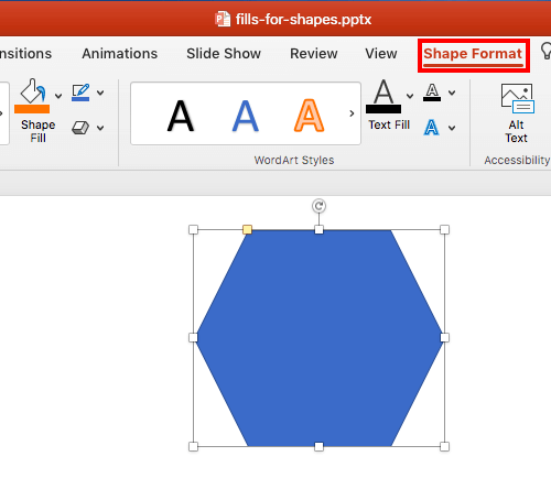 Shape Format tab of the Ribbon Shape Format tab of the Ribbon