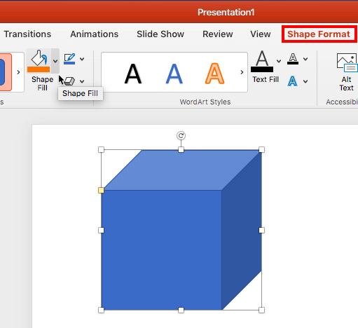 Shape Format tab of the Ribbon Shape Format tab of the Ribbon