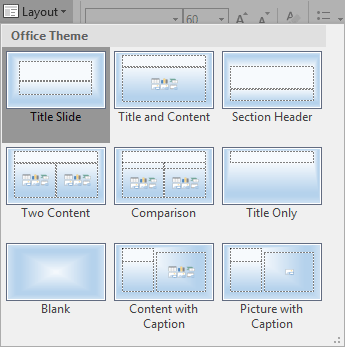 Variations in different slide layouts when Shade from title gradient type is selected