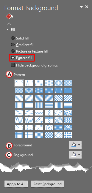 Pattern fill radio button selected