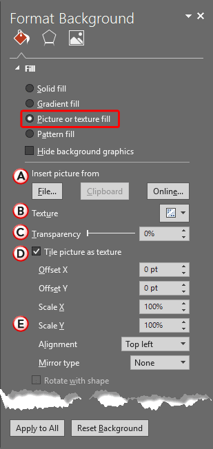 Picture or texture fill radio button